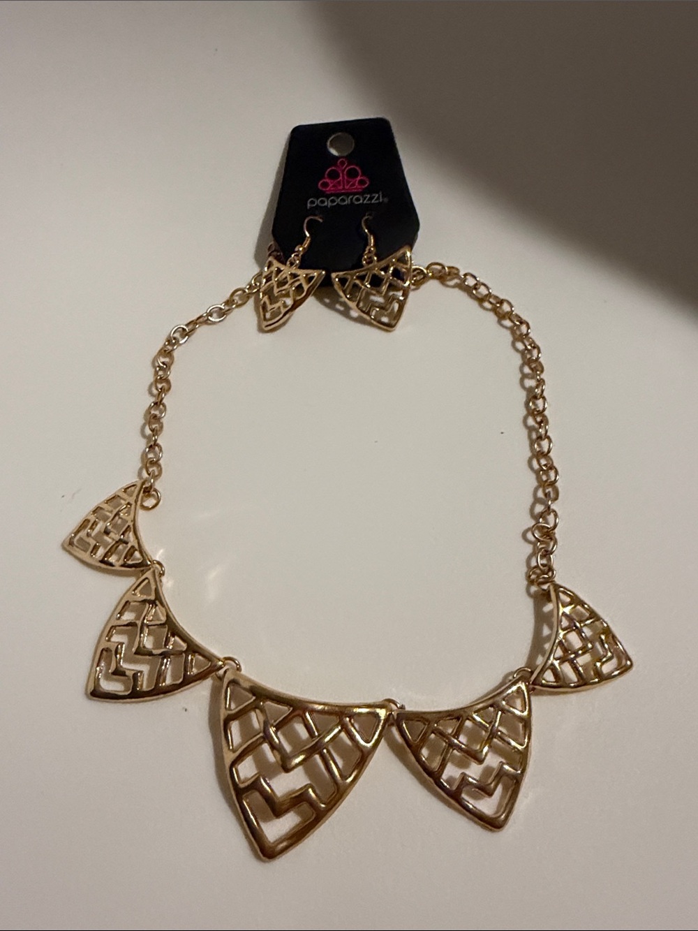 paparazzi Gold Geometric Cutout Triangle Necklace and Earrings Set